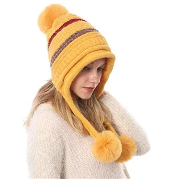 Women's Winter Peruvian Cover Ears Beanie Hat Ear Flaps Sherpa Snow Hat